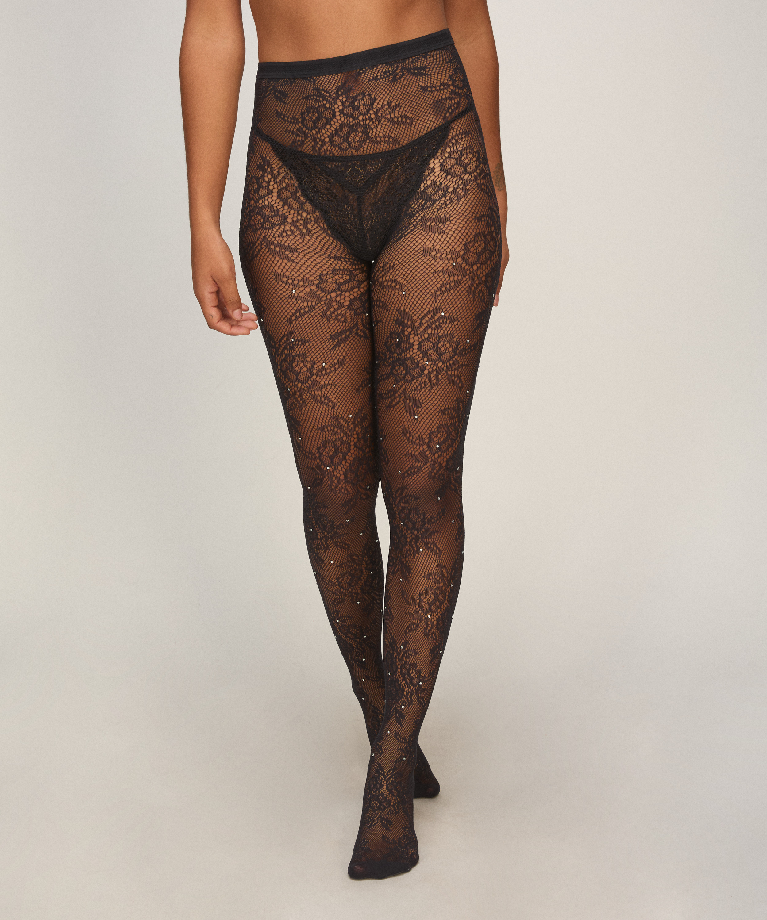 Tight Allover Lace Rhinestones, Black, main