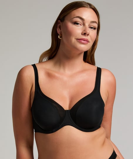 Mesh non-padded underwired bra, Black