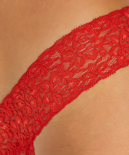Floral Lace Thong, Red