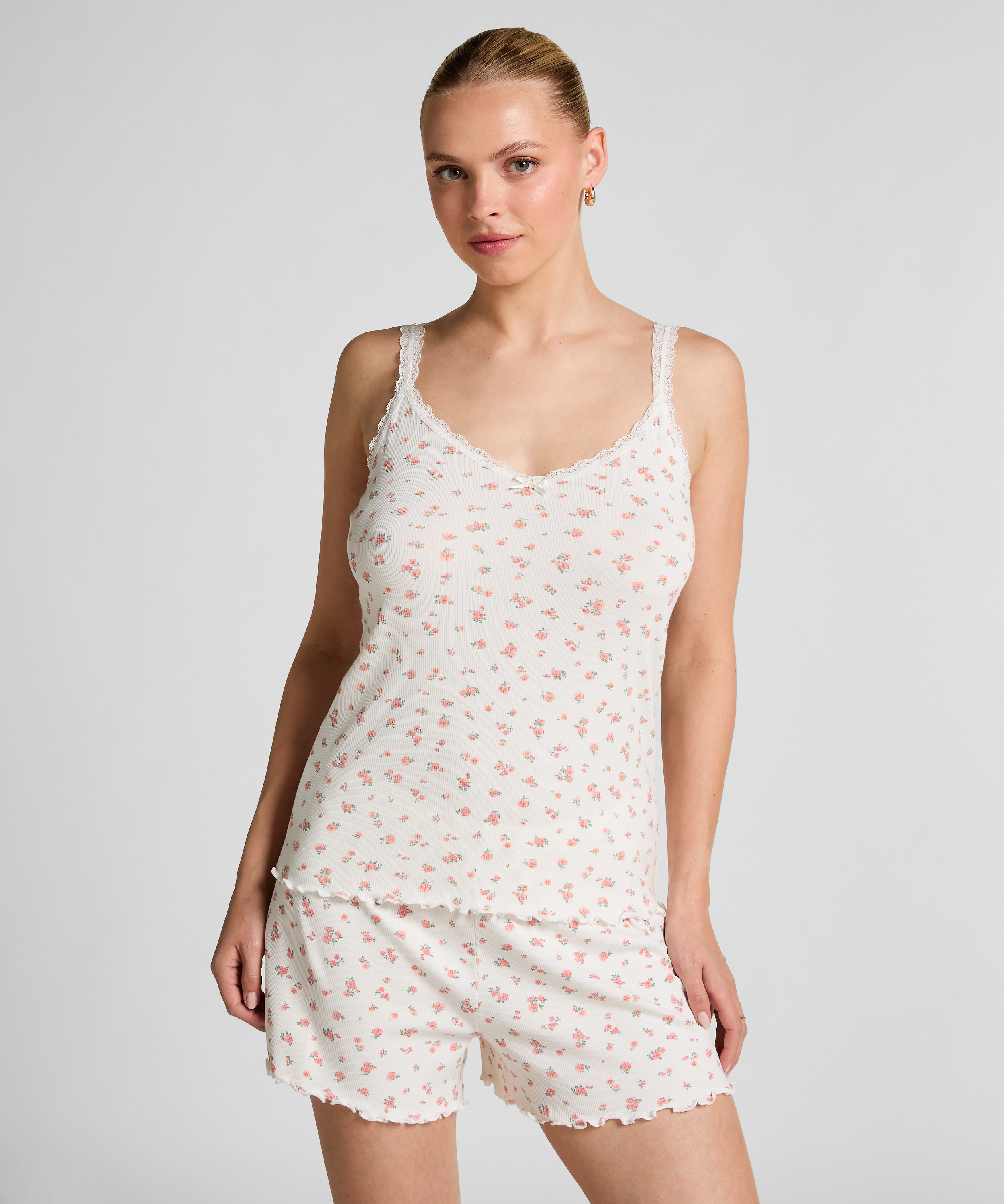 Ribbed Lace Cami, White, main