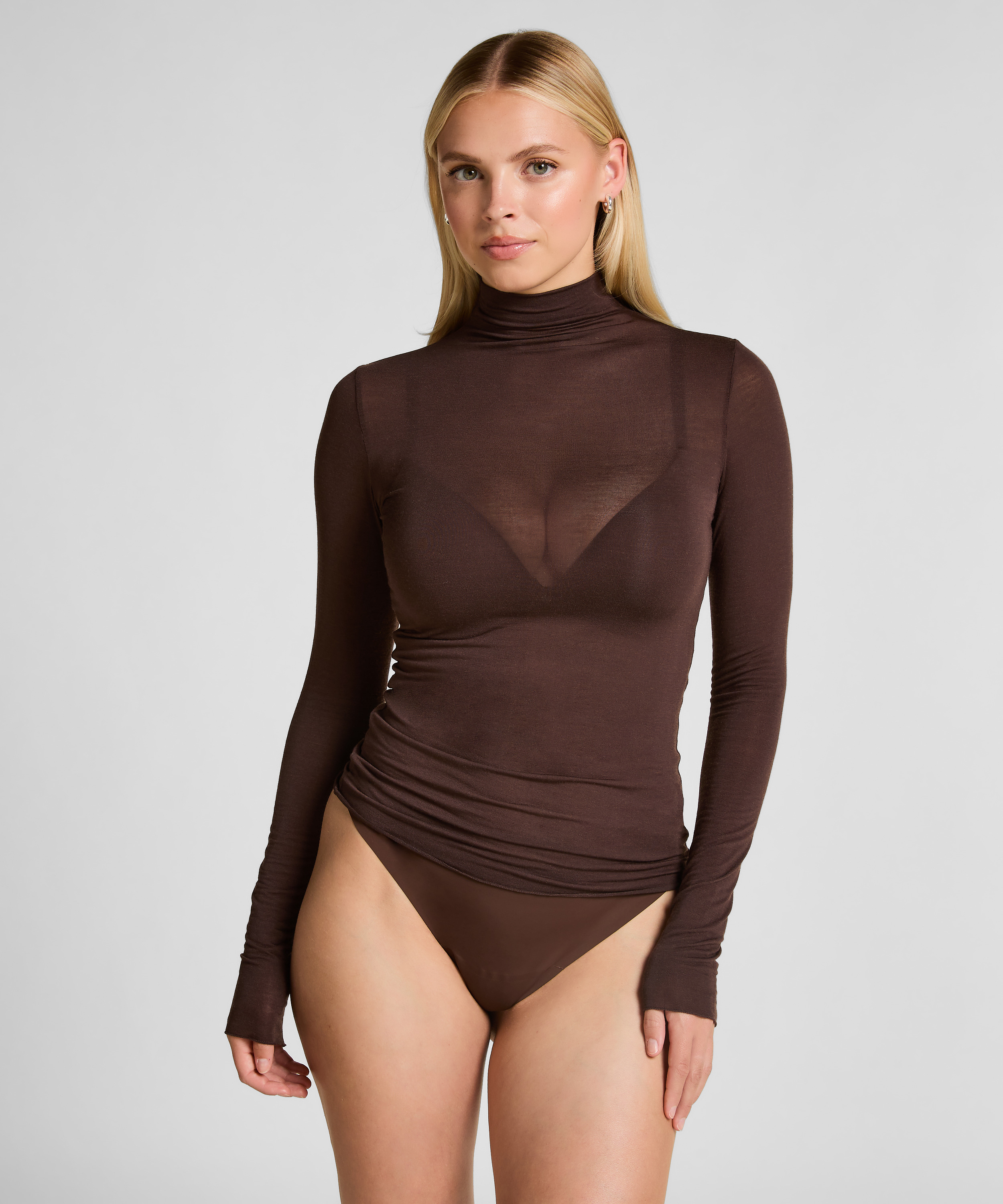 super soft Turtleneck shirt with Cashmere, Brown, main