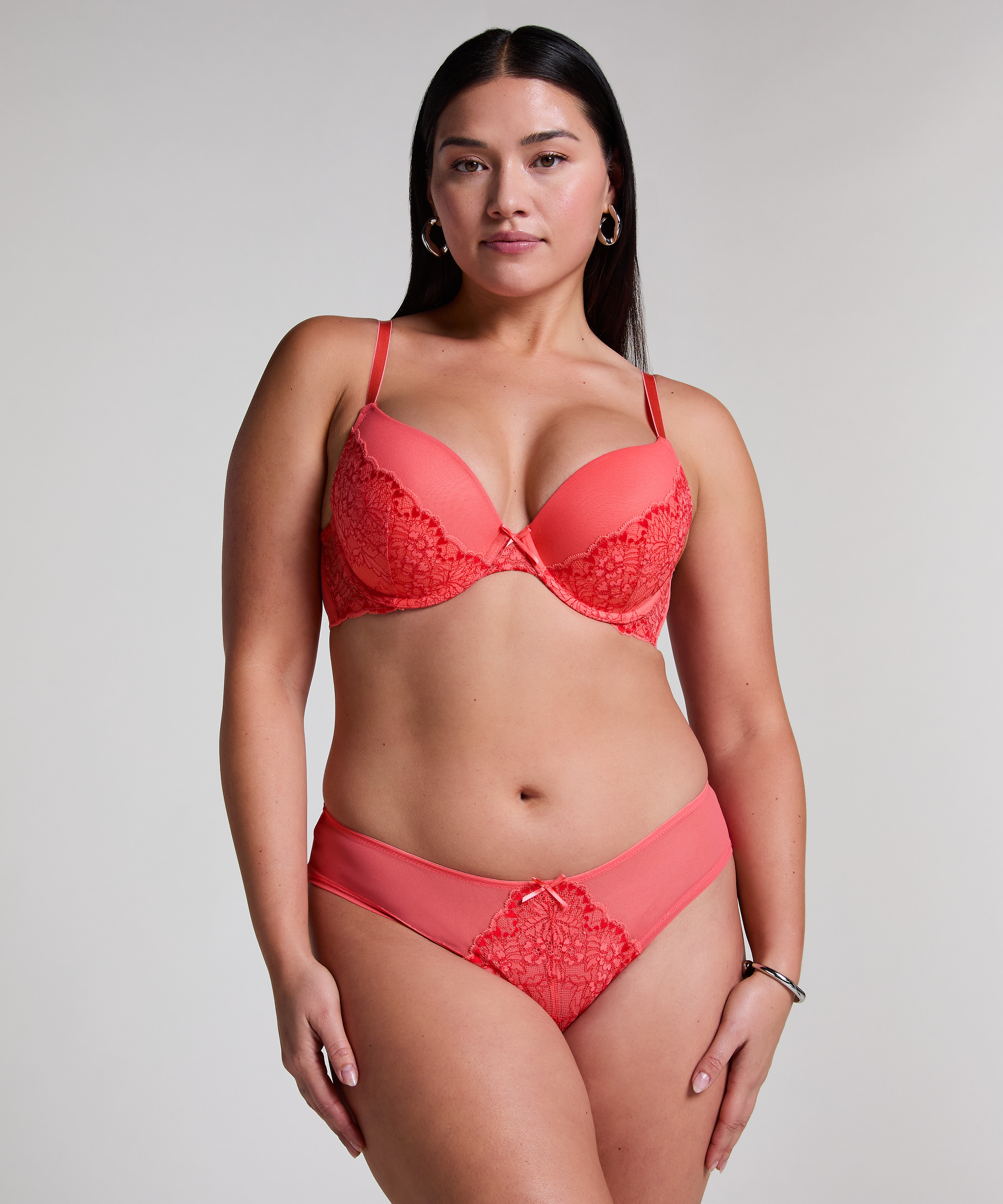 Cherry Padded Underwired Push-Up Bra, Pink, main