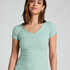 Ribbed Jersey Short-Sleeved Pyjama Top, Green