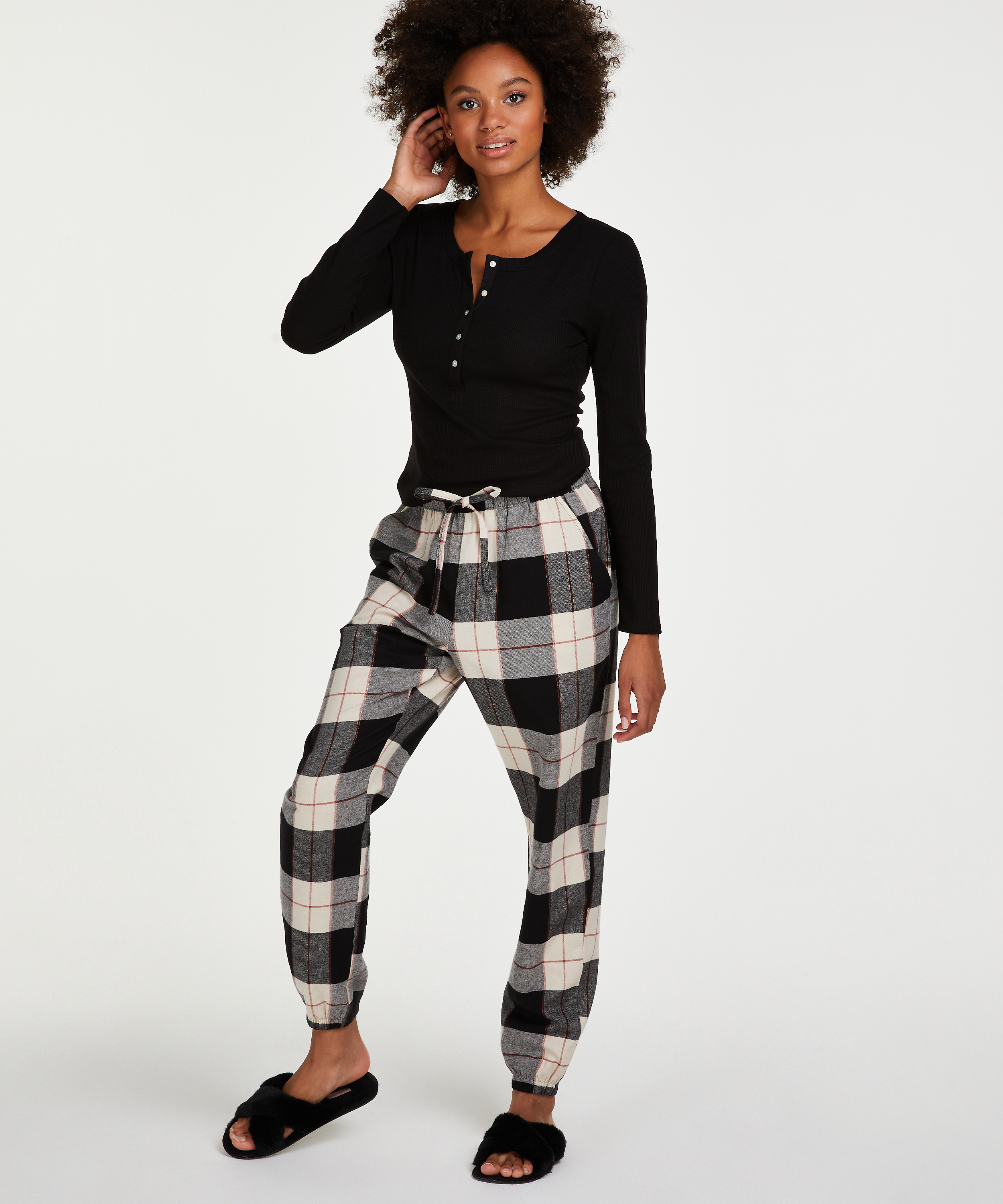 Twill Pajama Pants - Black/plaid - Ladies