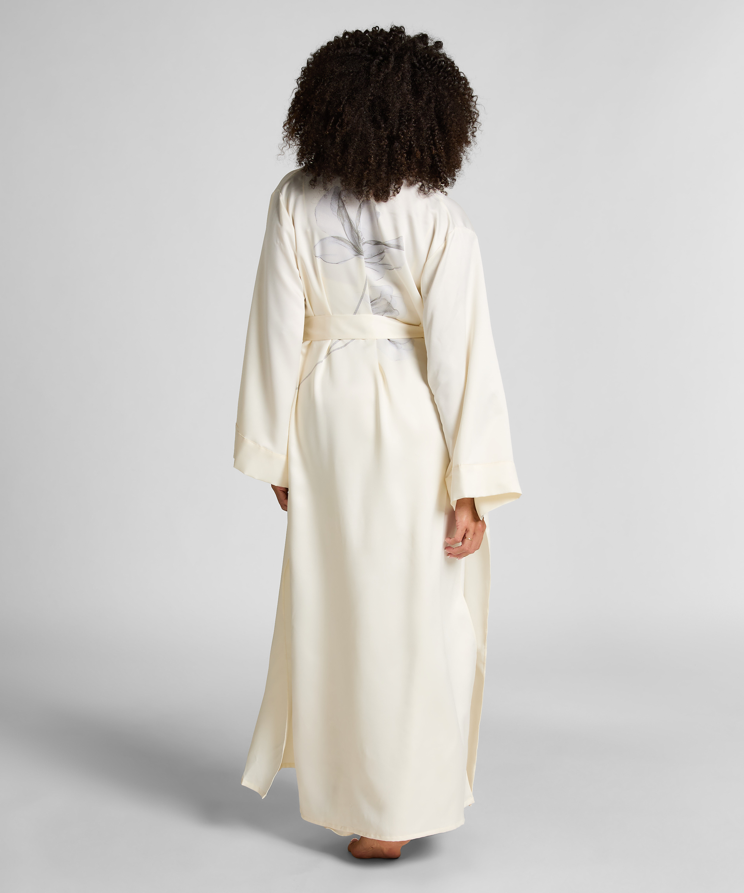 Kimono Long Satin Floral, White, main