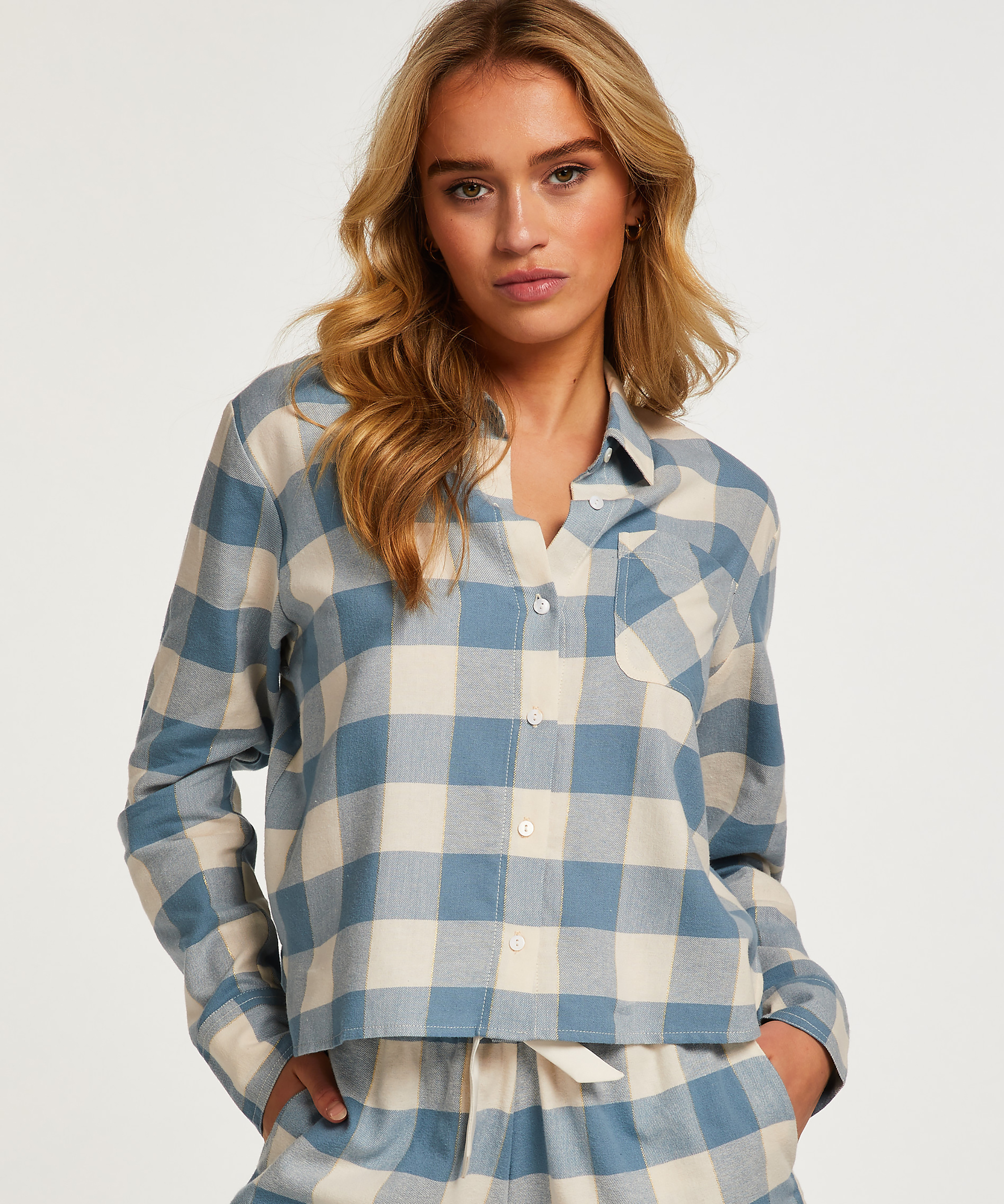 Flannel Pyjama Top, Blue, main