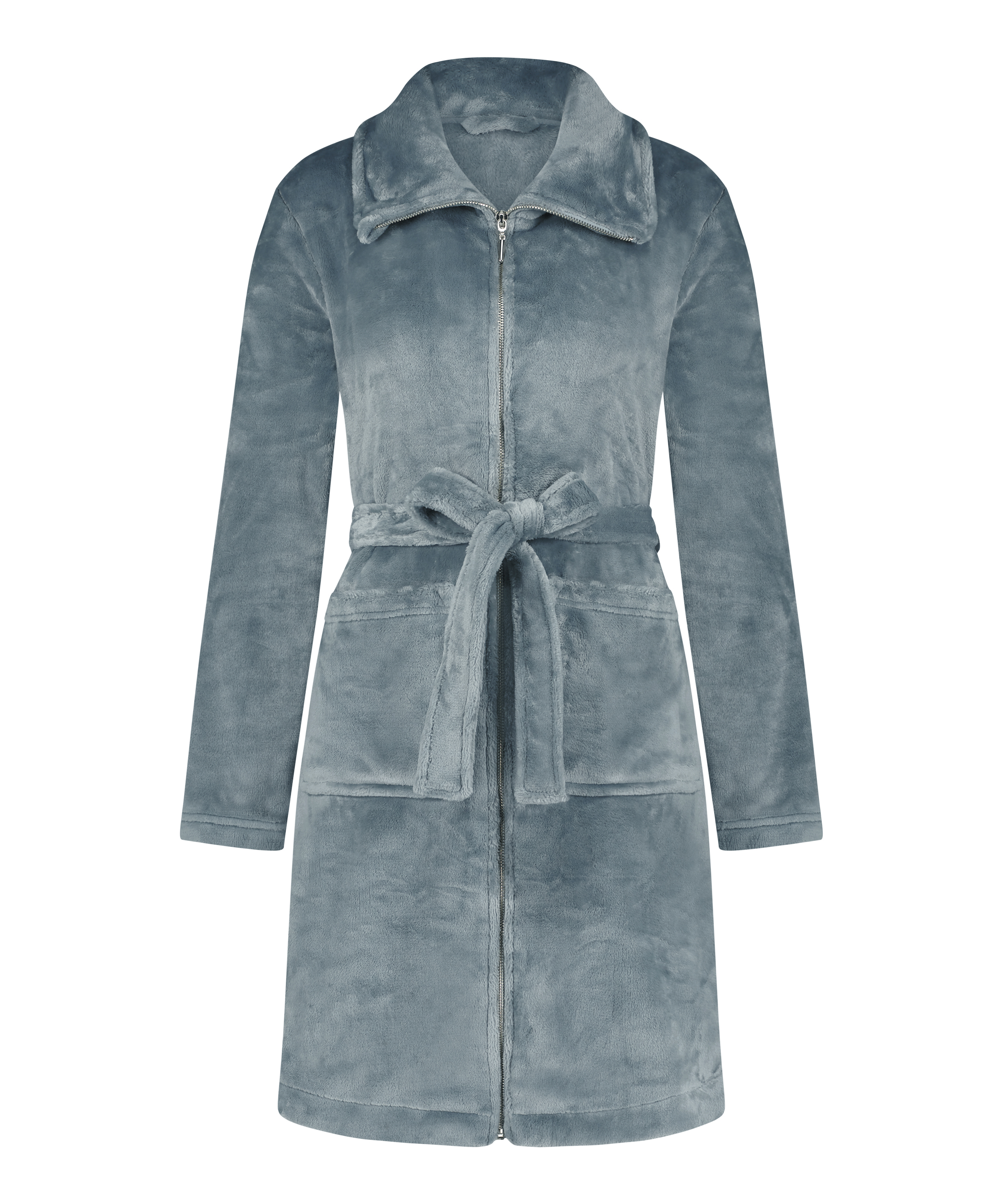 Fleece Zip Bathrobe, Blue, main