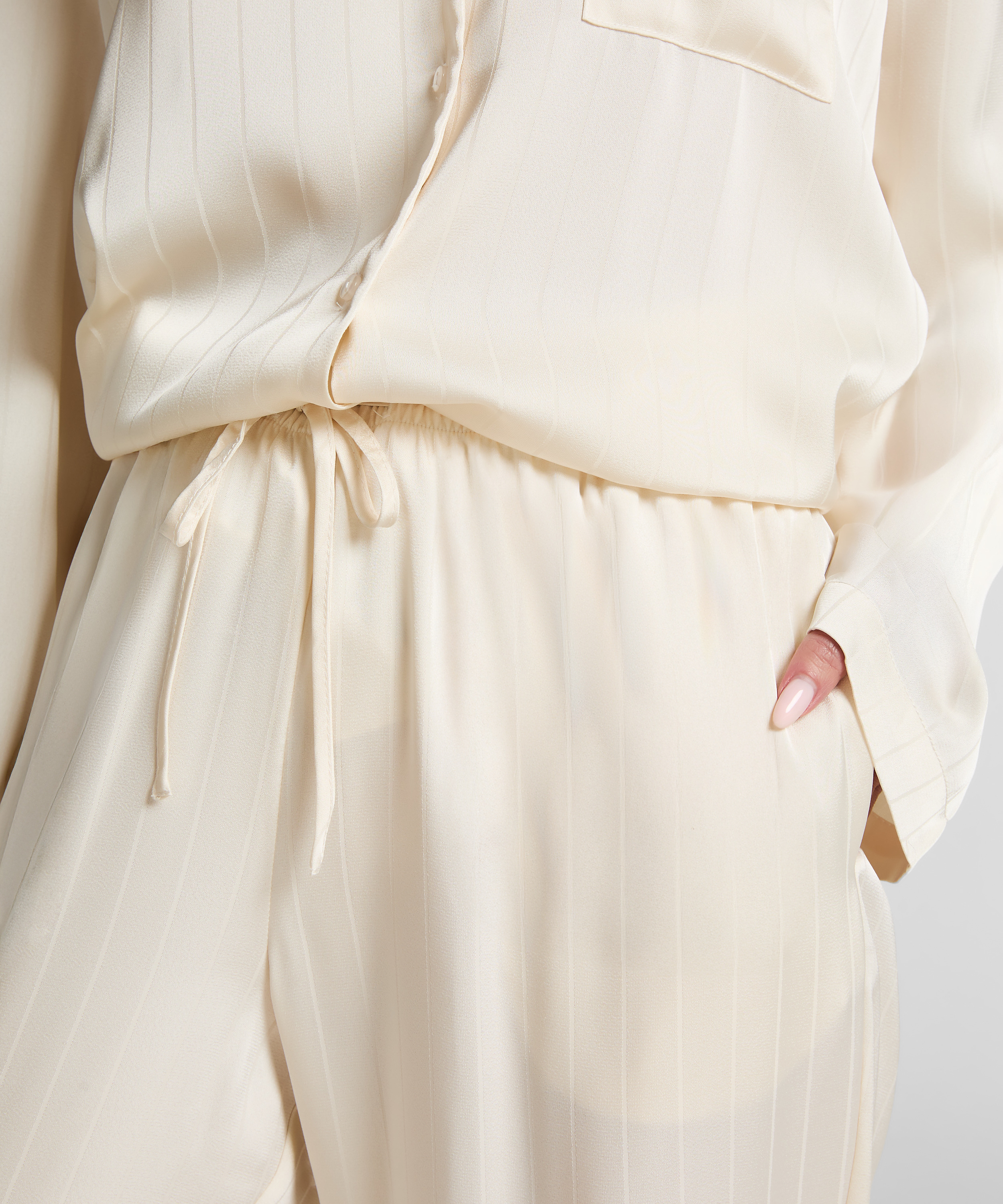 Satin Pinstripe Trousers, White, main