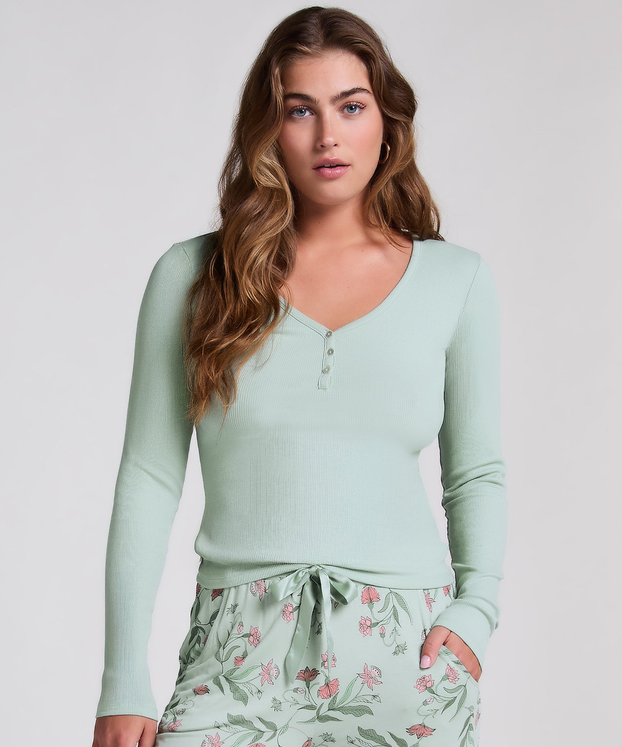 Long-Sleeved Pyjama Top, Green, main