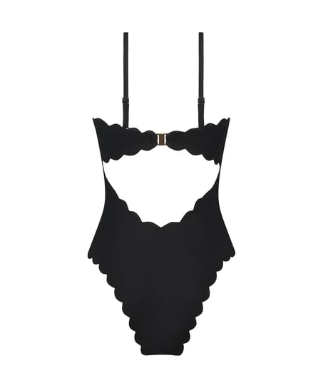 Bandeau Scallop Swimsuit, Black