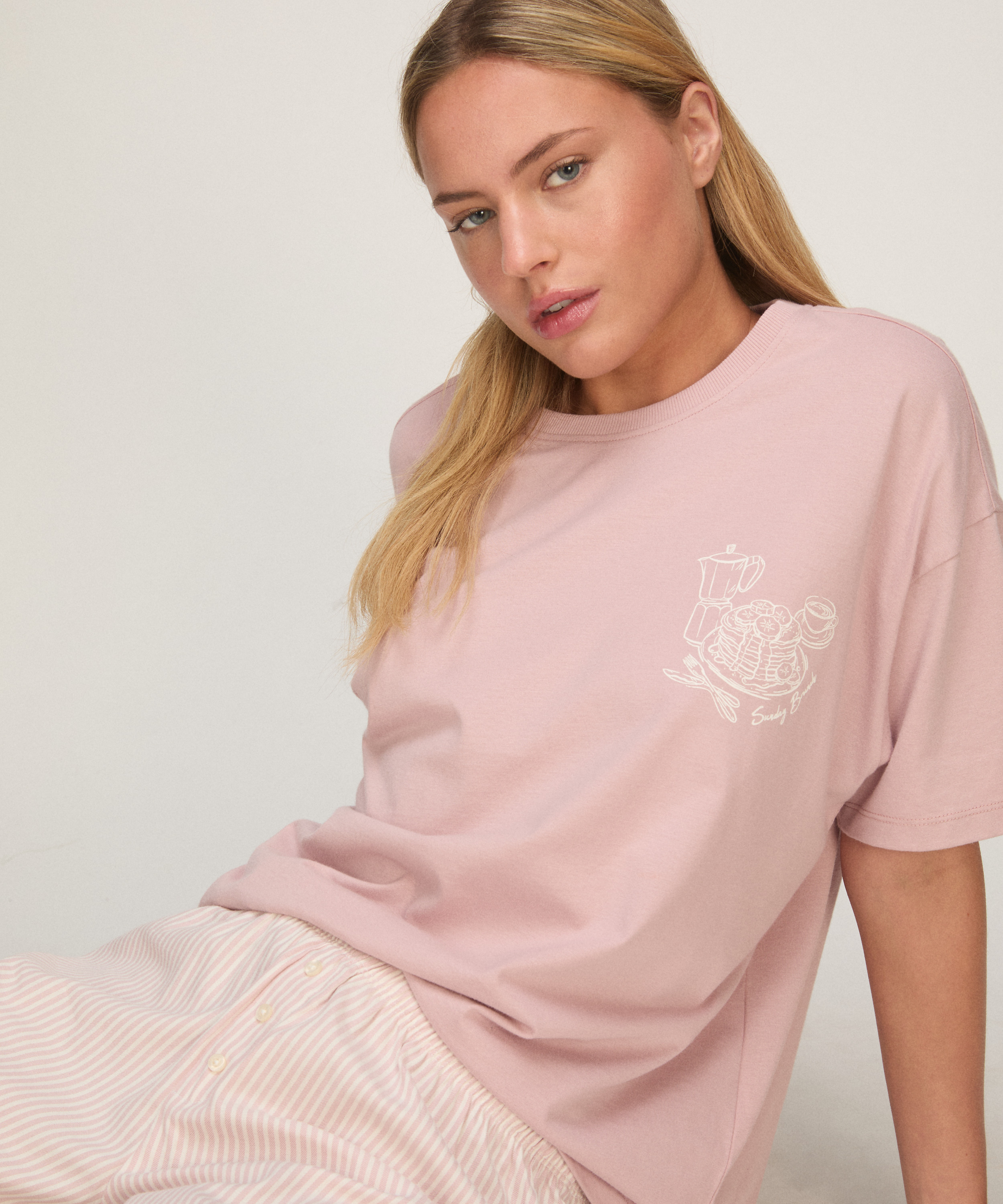 Pyjama Set with Short and T-shirt, Pink, main