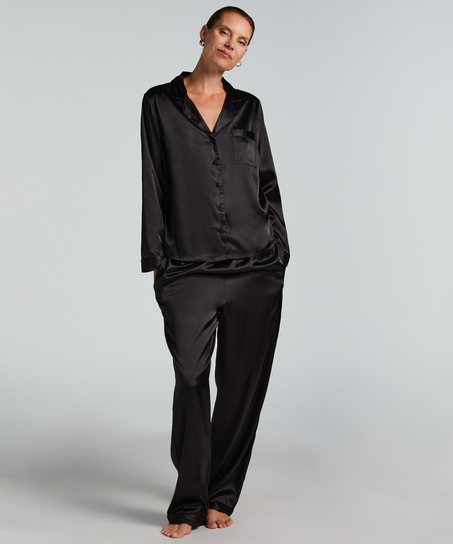Satin Long-Sleeved Jacket, Black