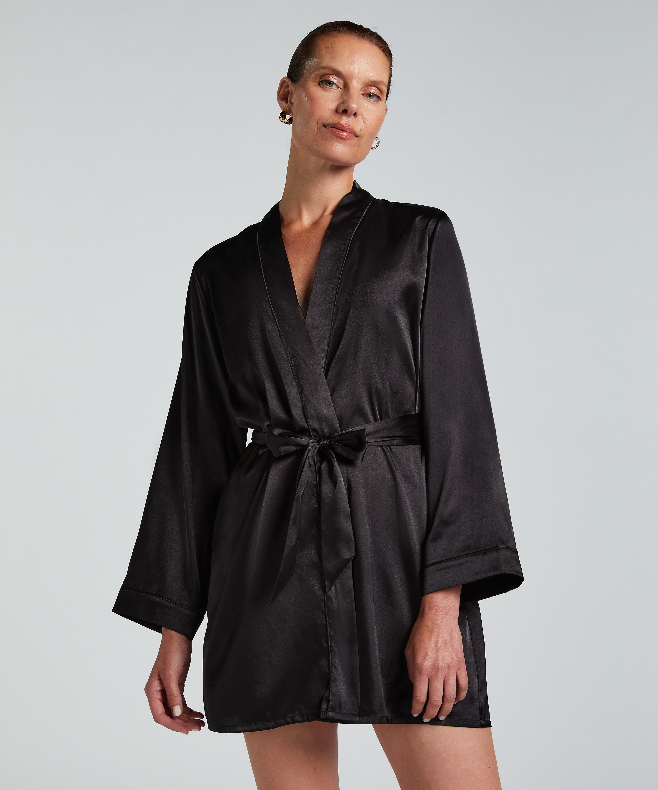 Satin Kimono, Black, main
