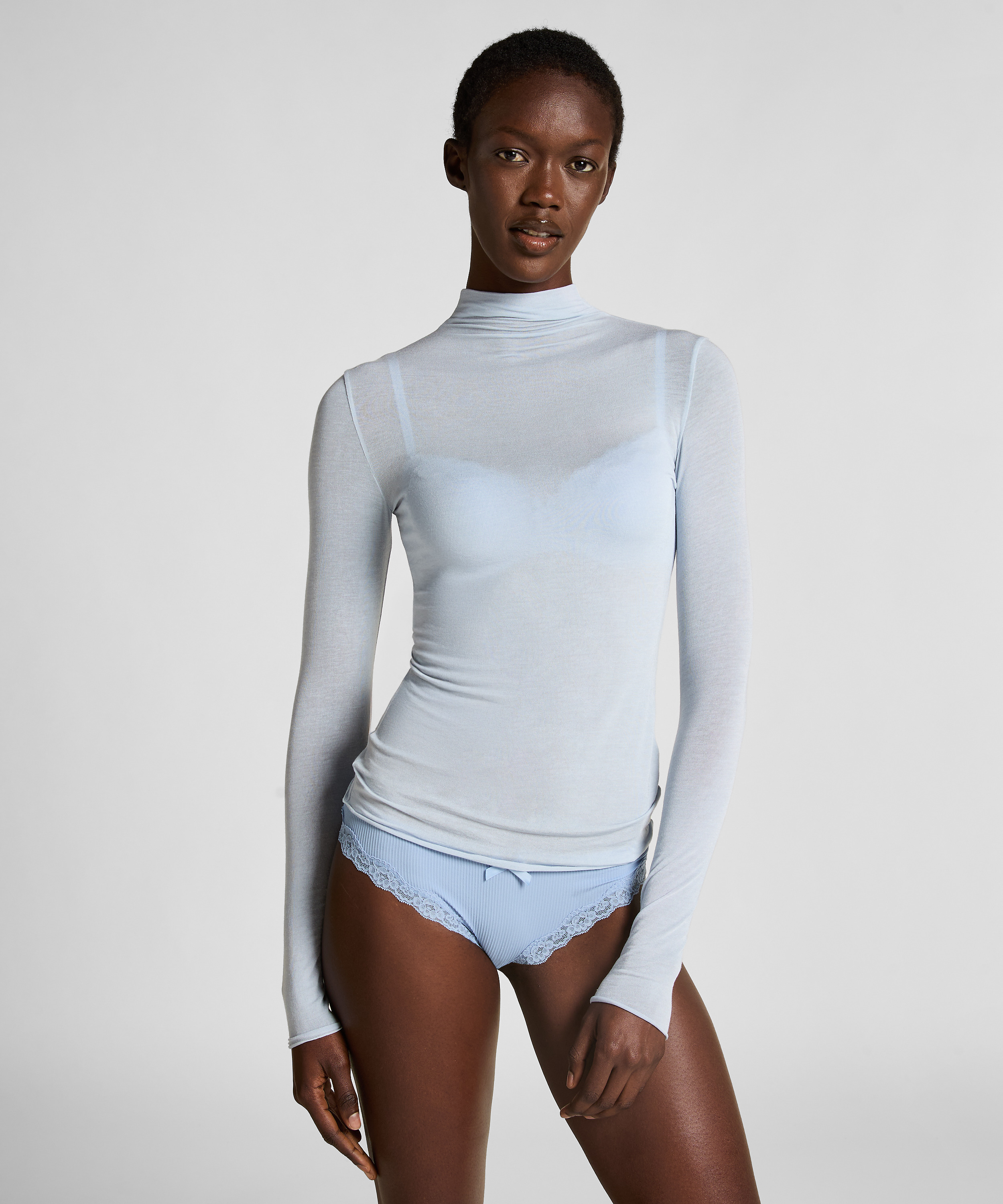 super soft Turtleneck shirt with Cashmere, Blue, main