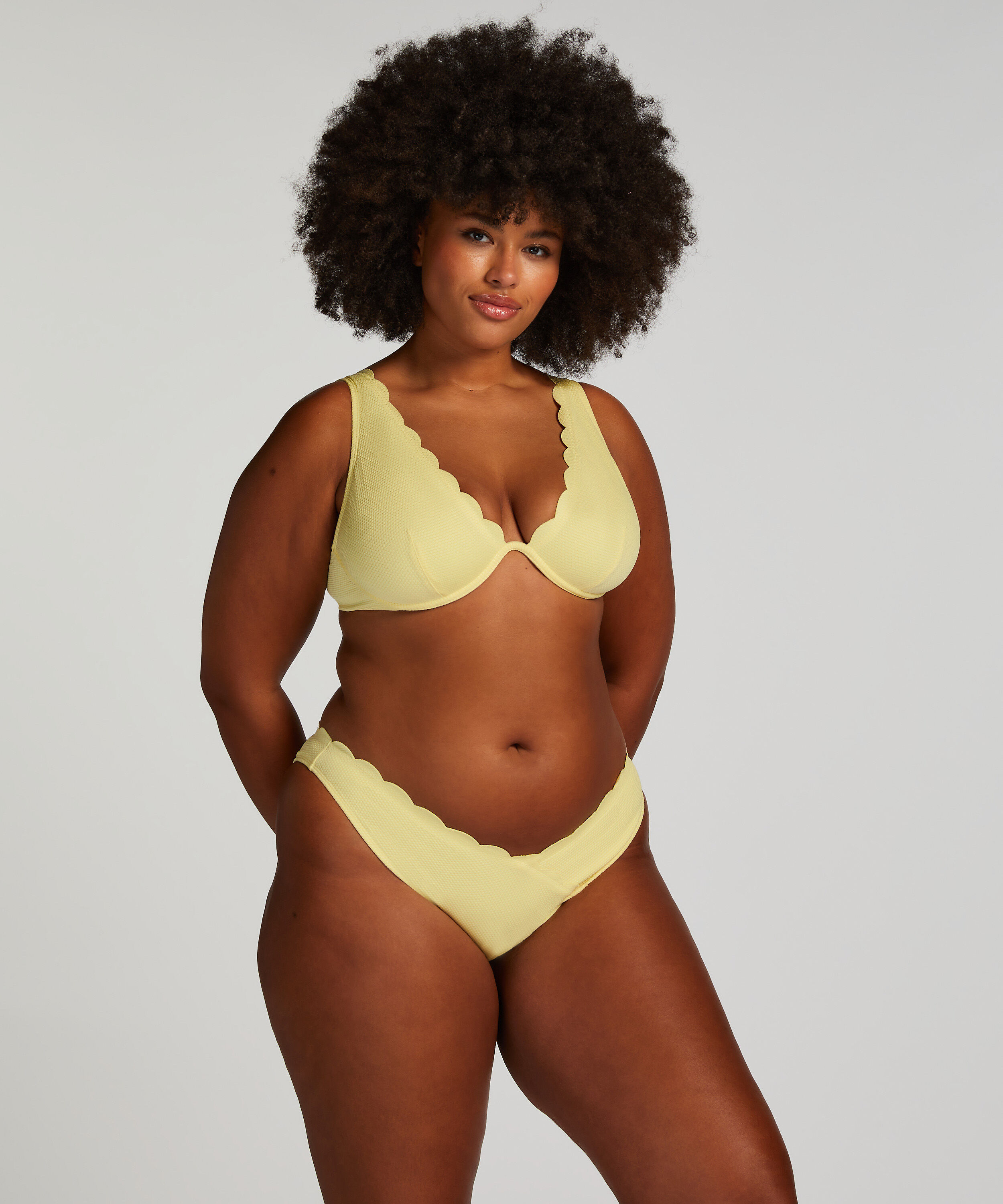 Scallop High-Leg Bikini Bottoms, Yellow