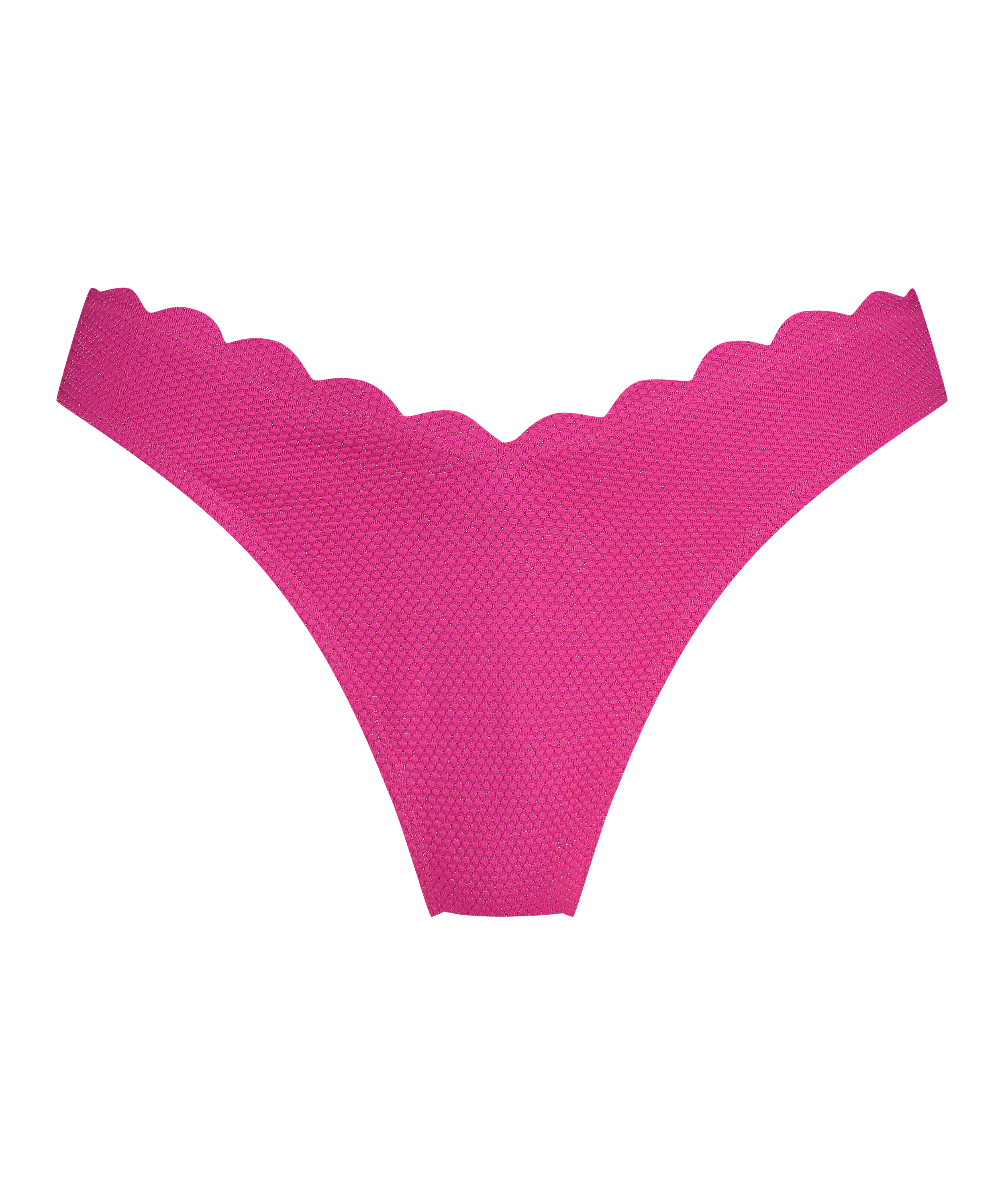 Scallop Lurex High-Leg Bikini Bottoms, Pink, main