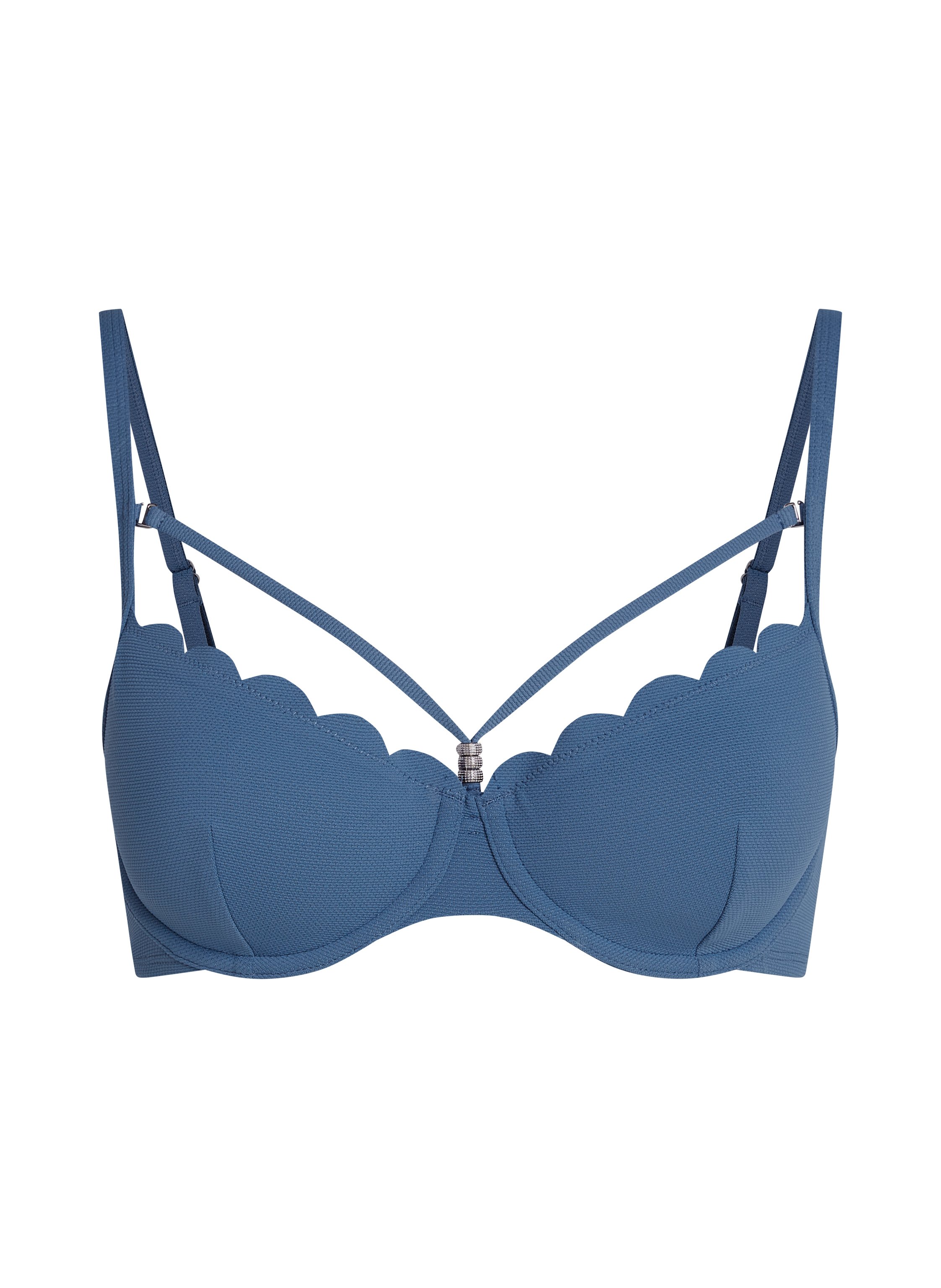 Scallop Padded Underwired Bikini Top, Blue, main