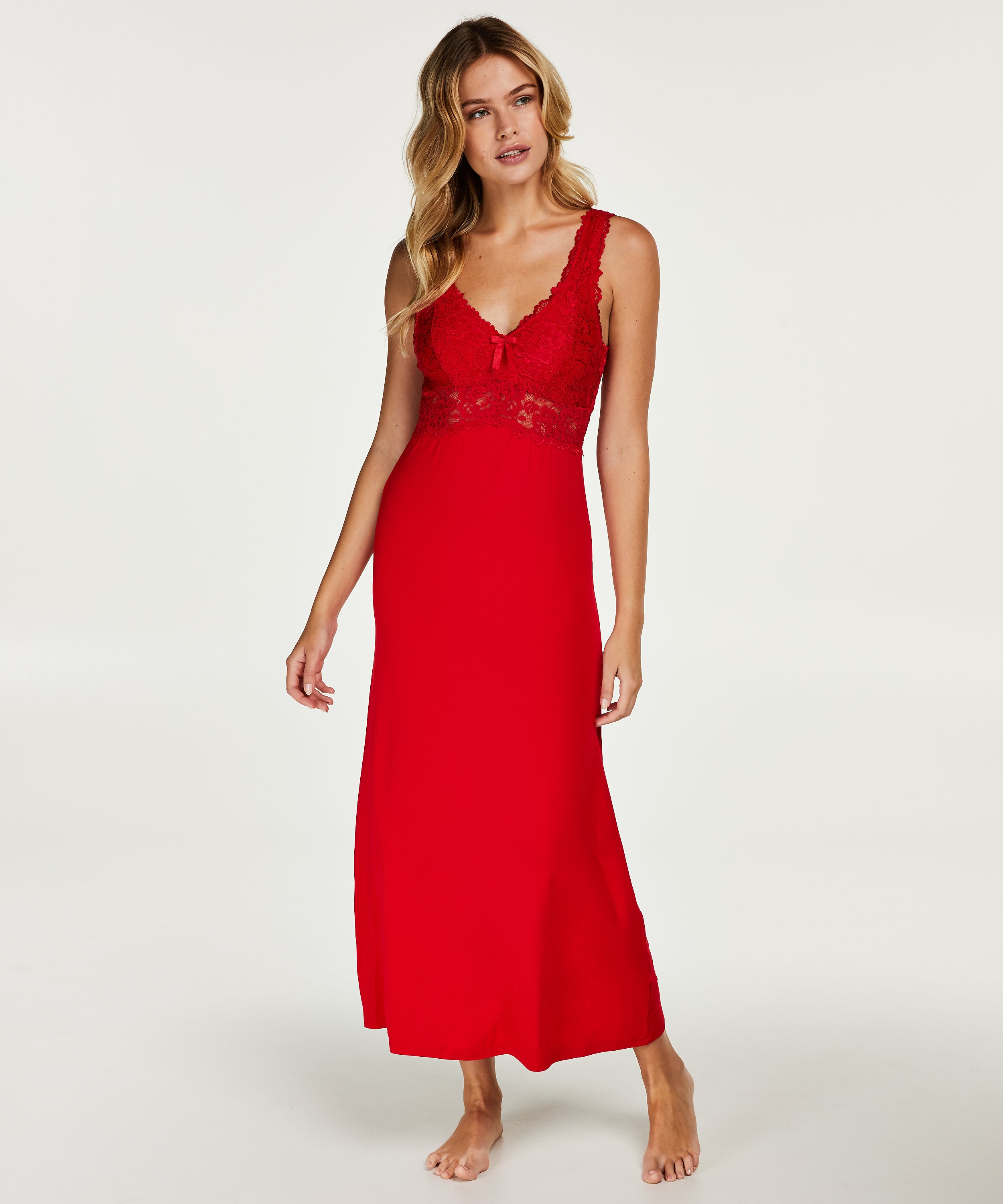 Long slip dress Modal lace, Red, main