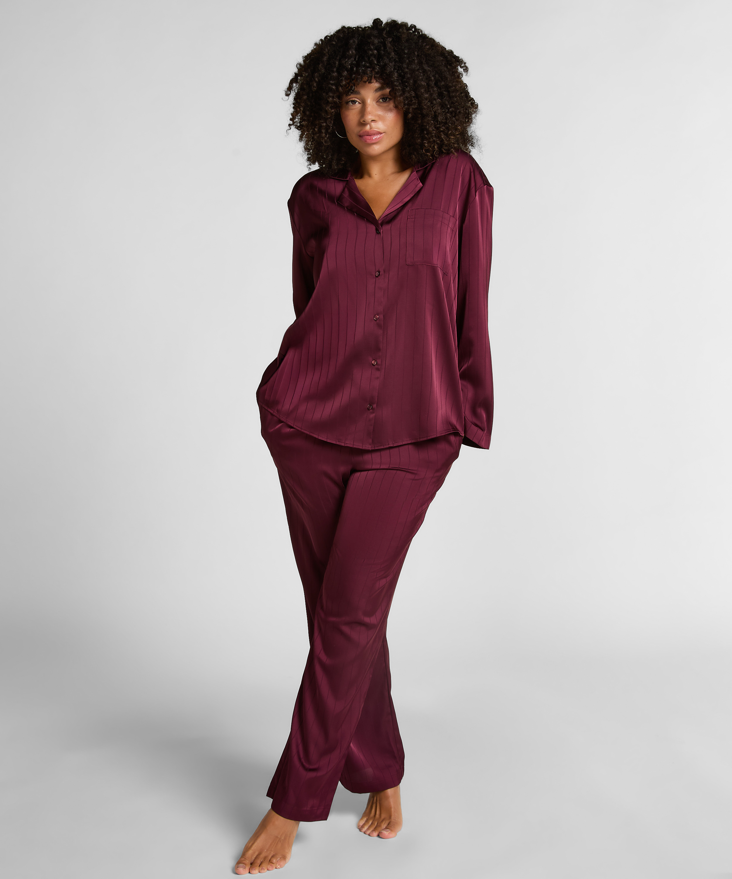 Satin Pinstripe Trousers, Purple, main