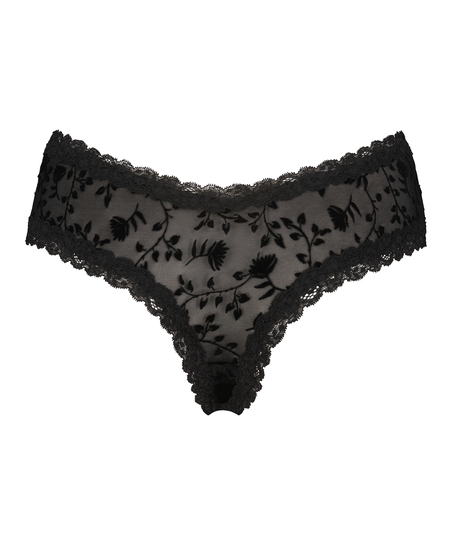 V-shaped Brazilian knickers mesh, Black