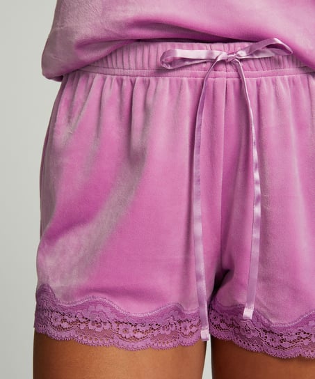 Velvet lace shorts, Pink