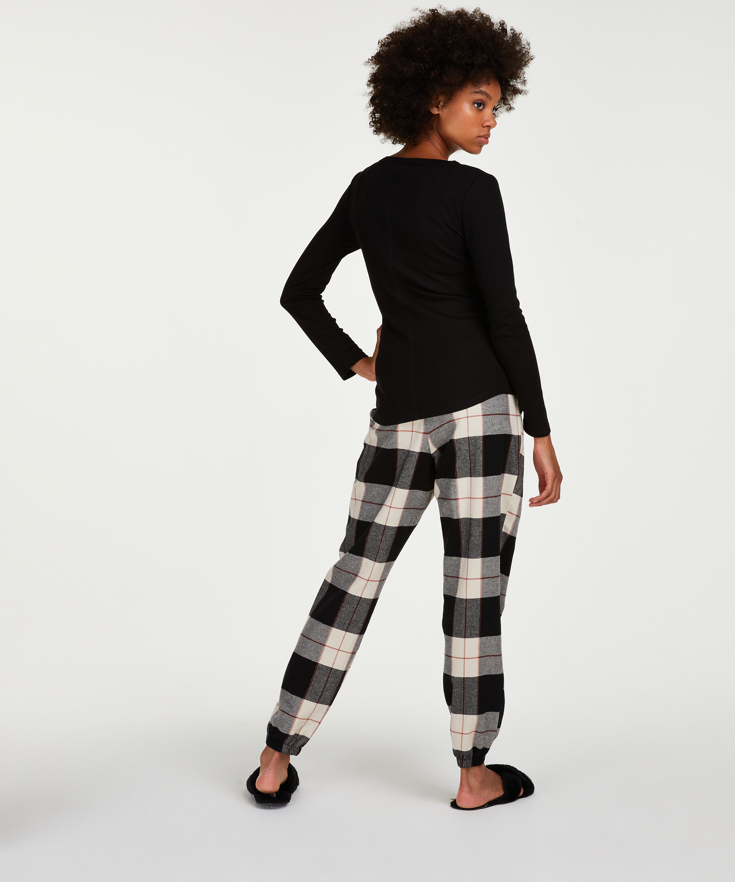 Twill Check pyjama bottoms, Black, main