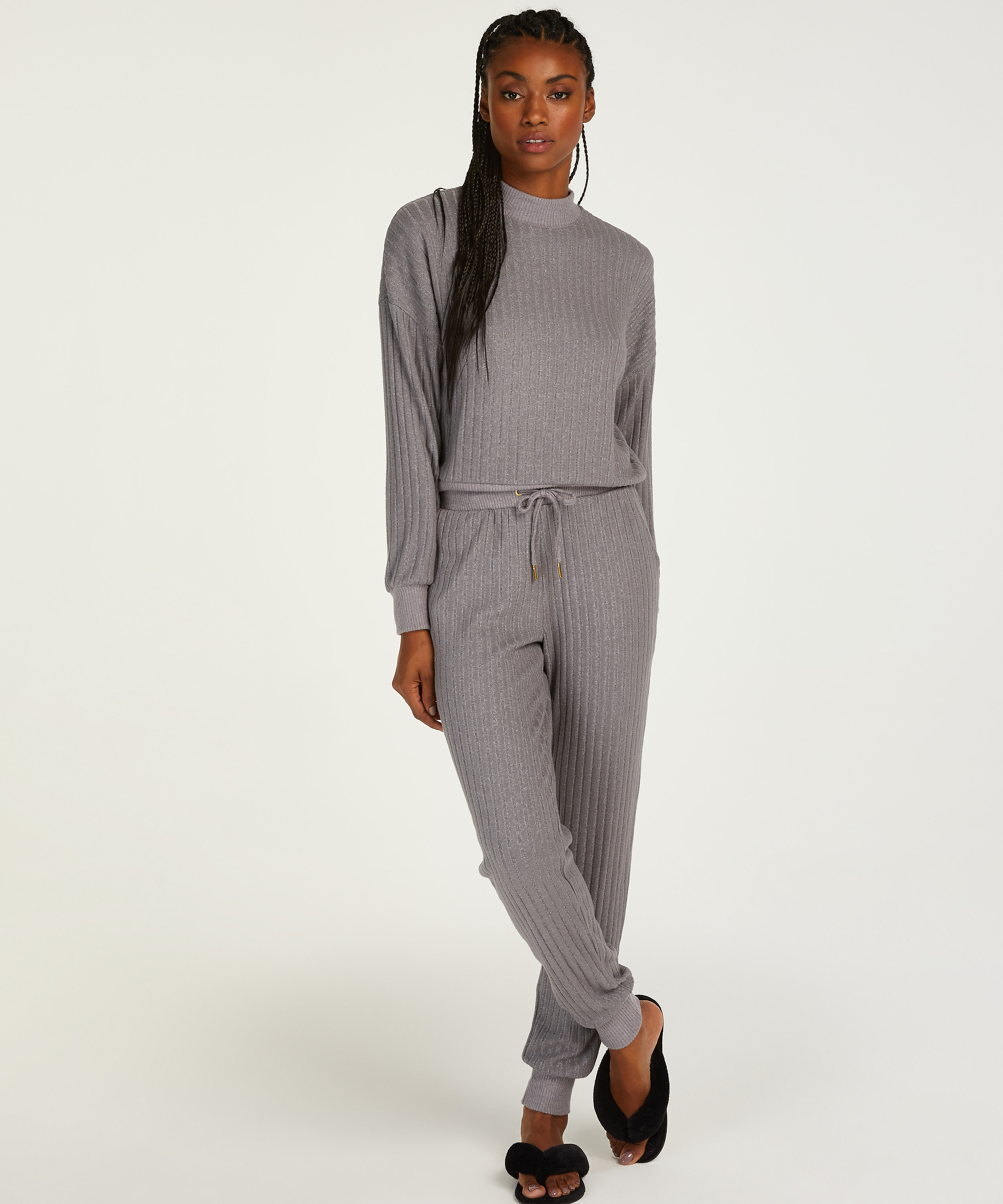 Tall Brushed Rib Pyjama Pants, Gray, main