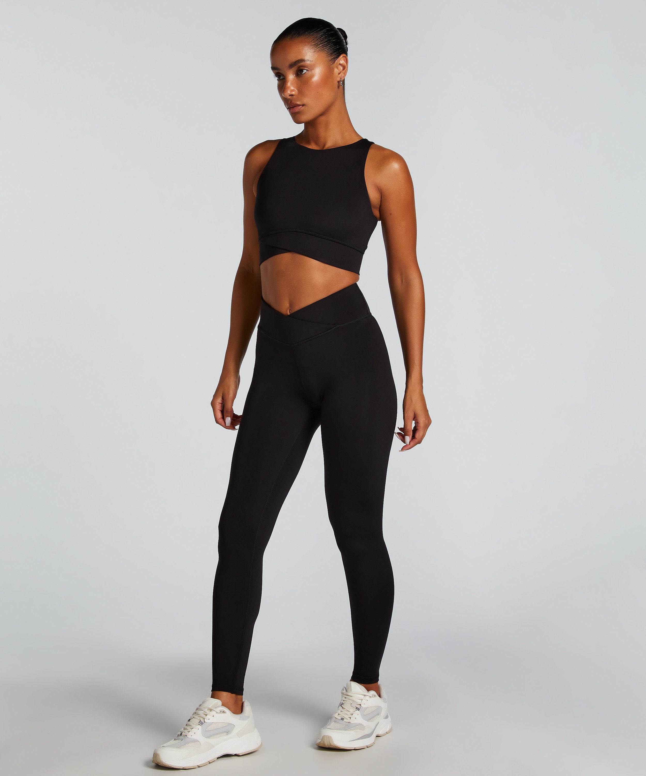 HKMX Crossed High Waisted Leggings, Black, main