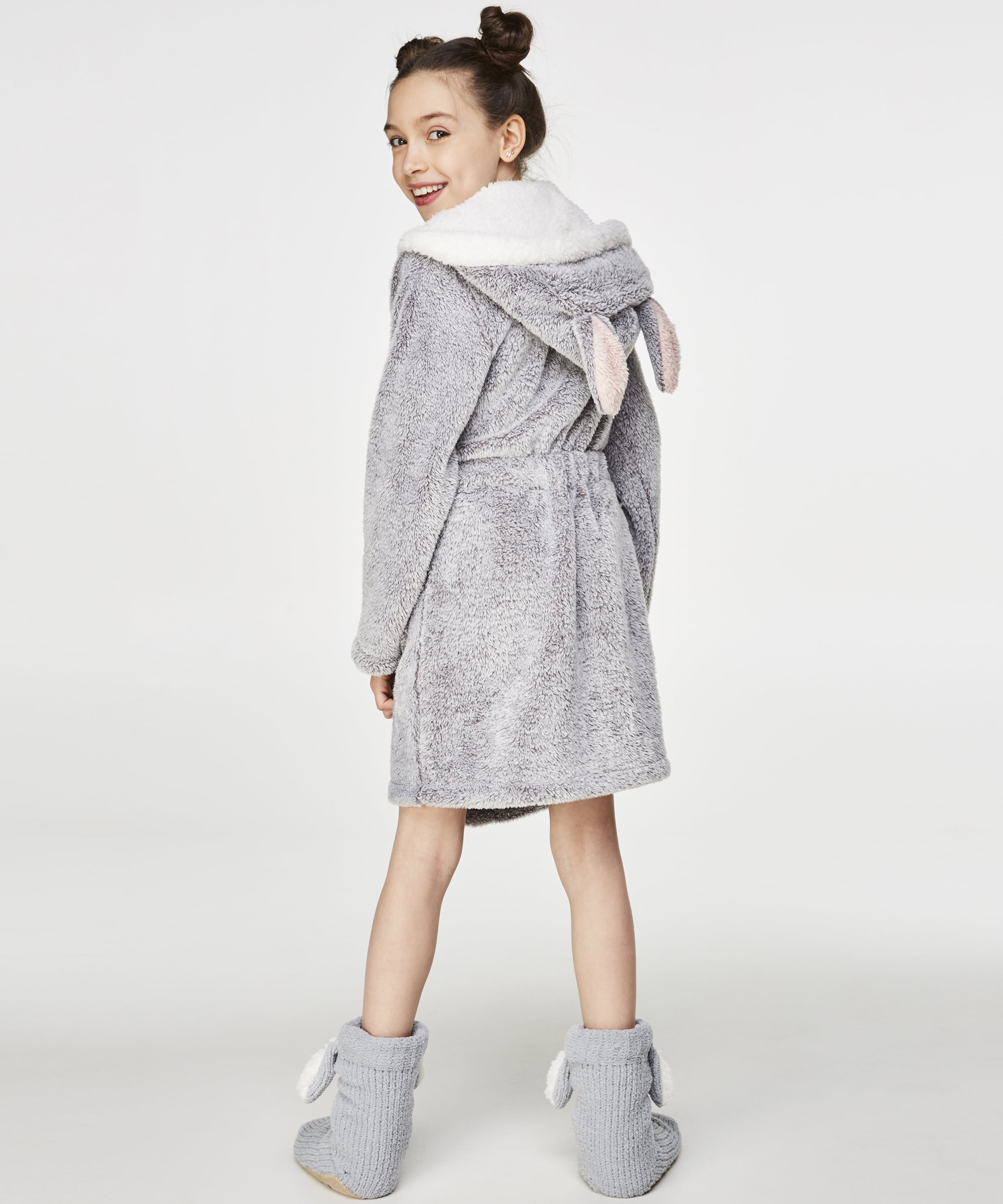 Teens Fleece Bathrobe, Gray, main