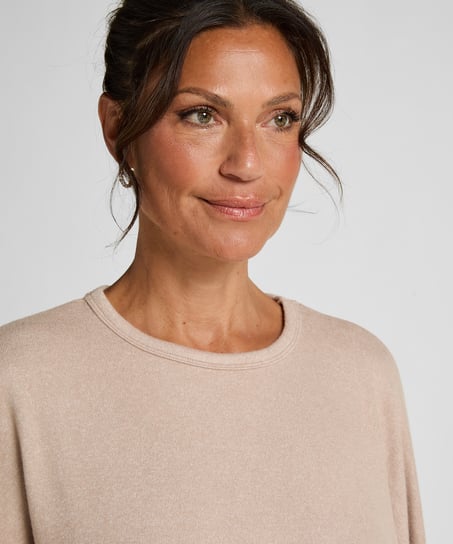 Jersey Long-Sleeved Pyjama Top, Beige
