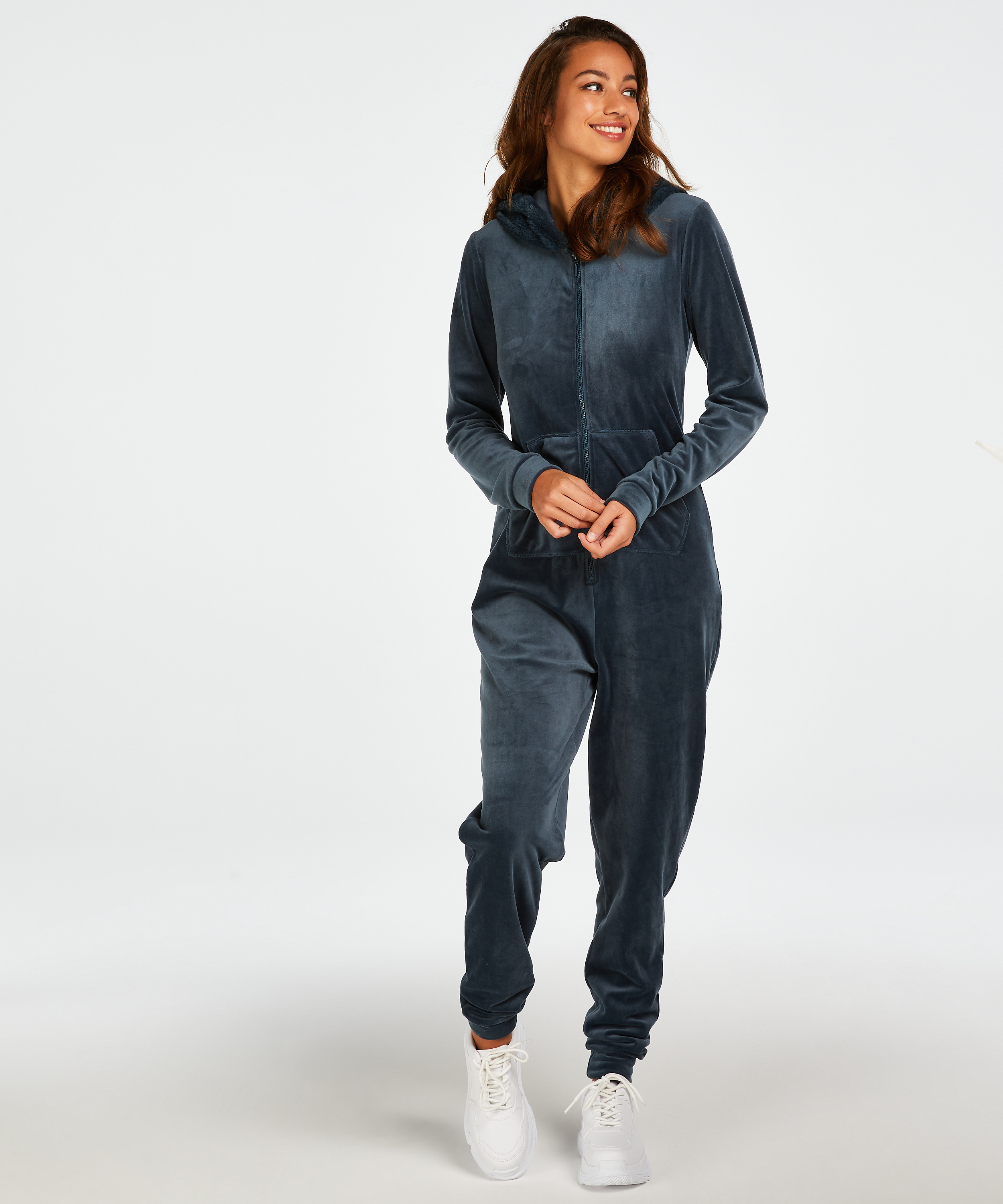 Velvet onesie, Blue, main