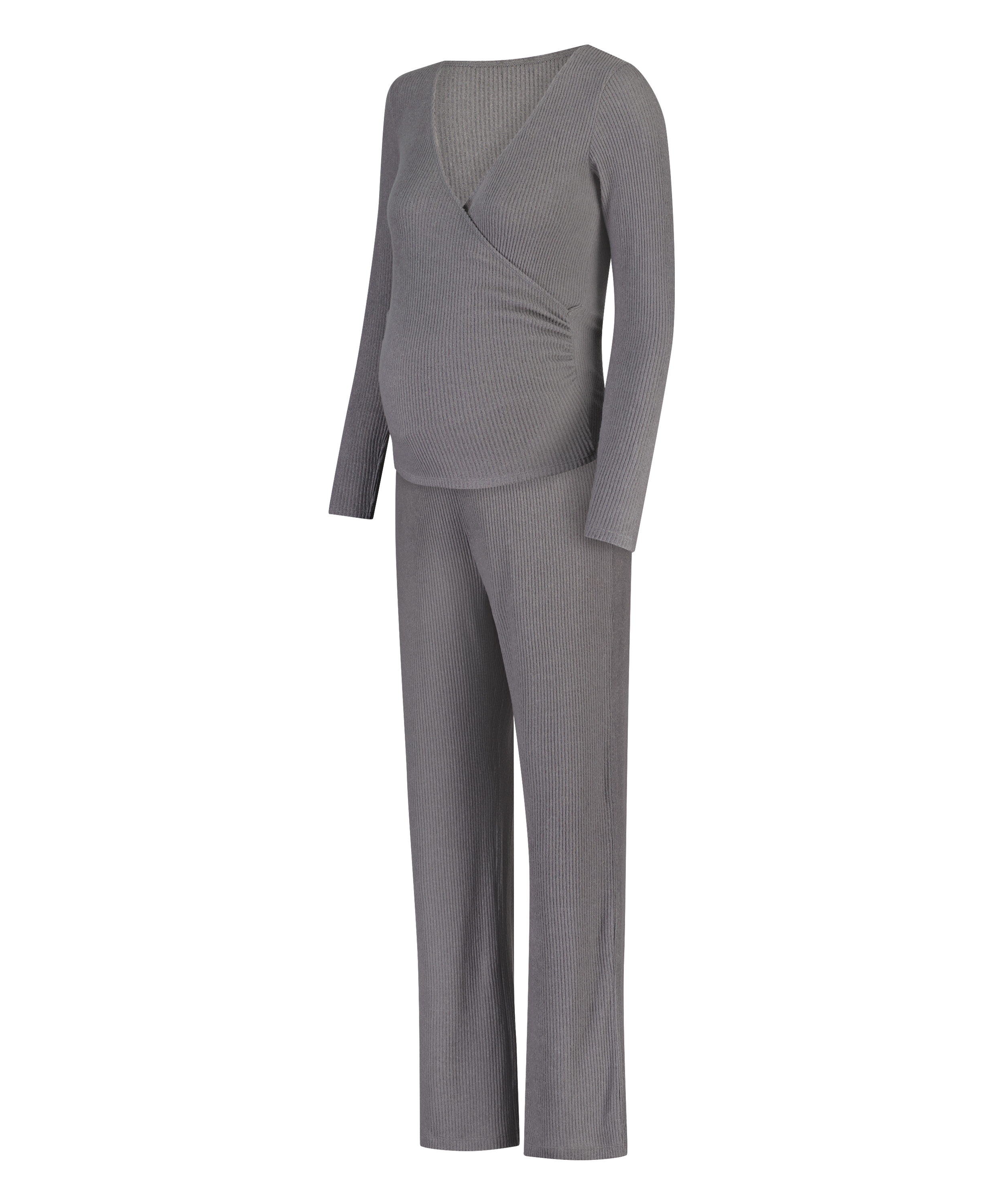 Brushed Rib Maternity Pyjama Set, Gray, main