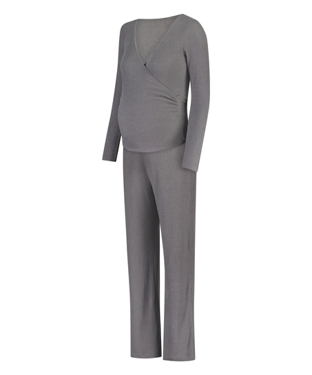 Brushed Rib Maternity Pyjama Set, Gray