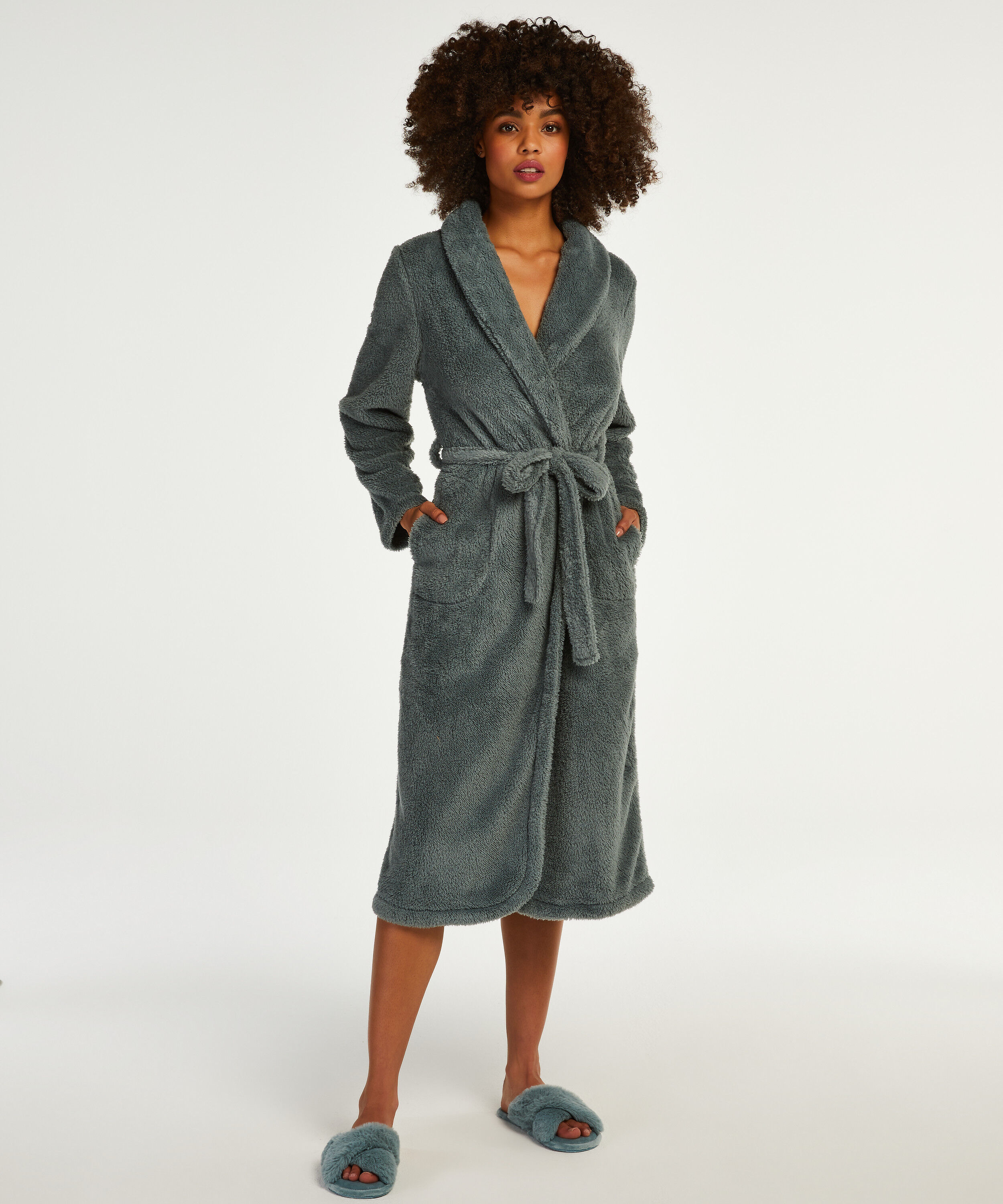 Long Fleece Bathrobe, Green