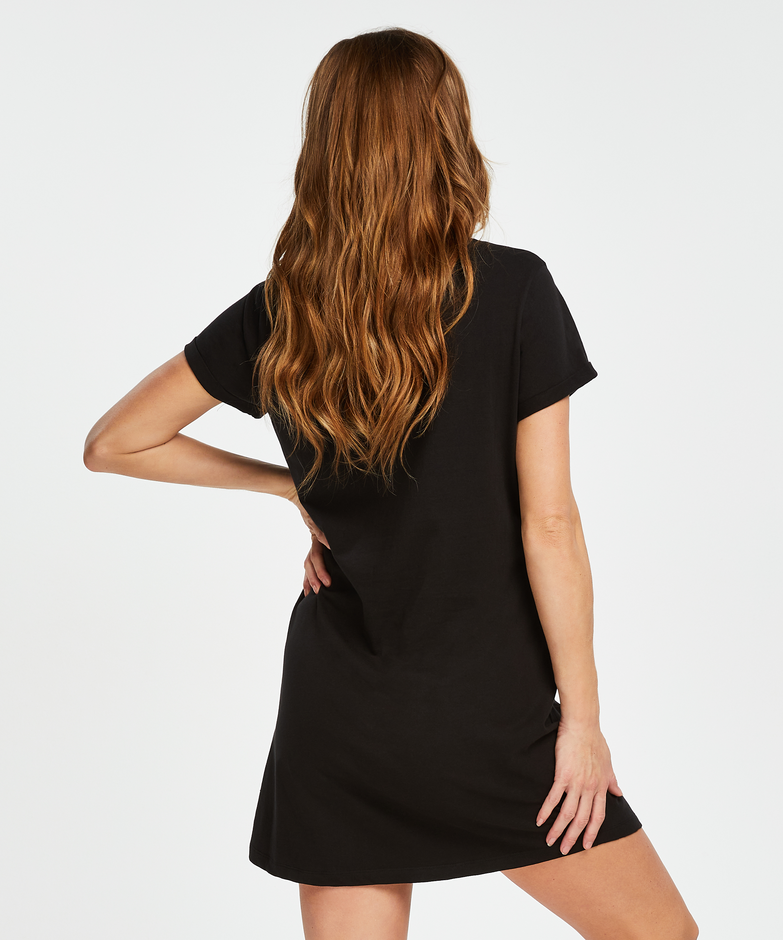 Short-Sleeved Maternity Nightshirt, Black, main