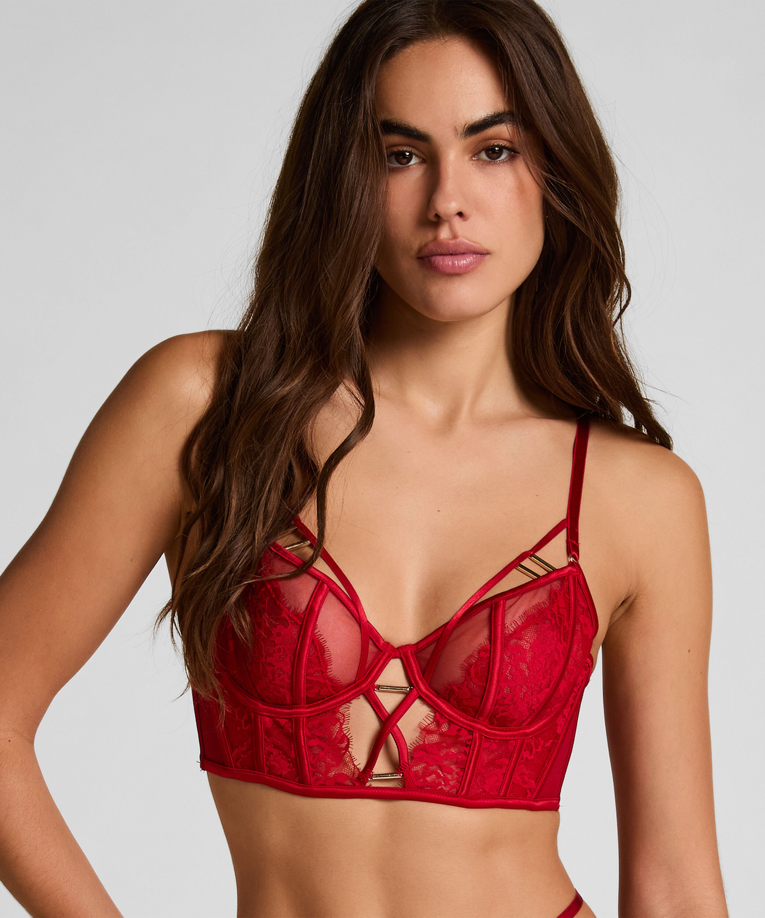 Noeki Non-Padded Longline Underwired Bra, Red