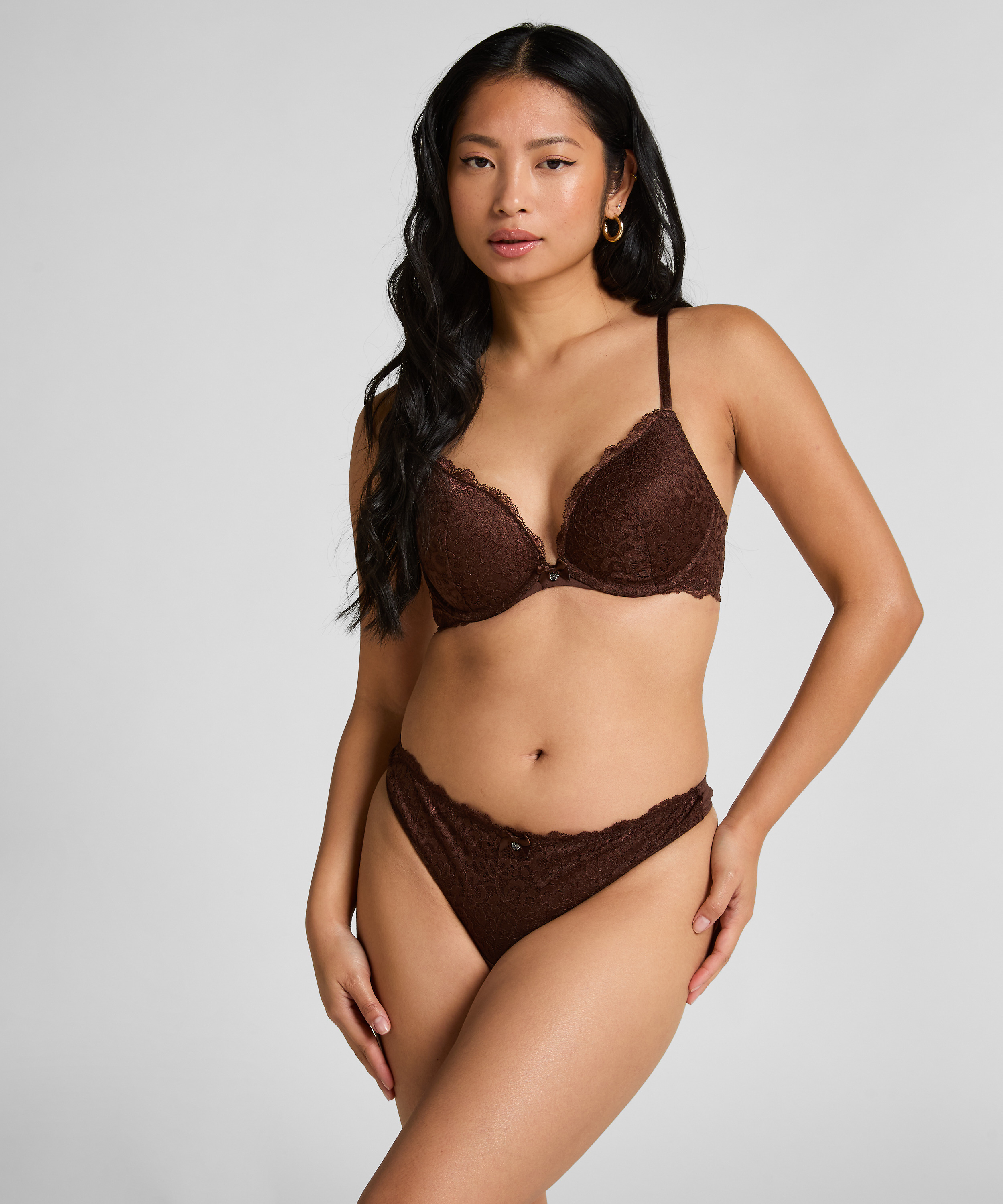 Marine Padded Push-Up Underwired Bra, Brown, main