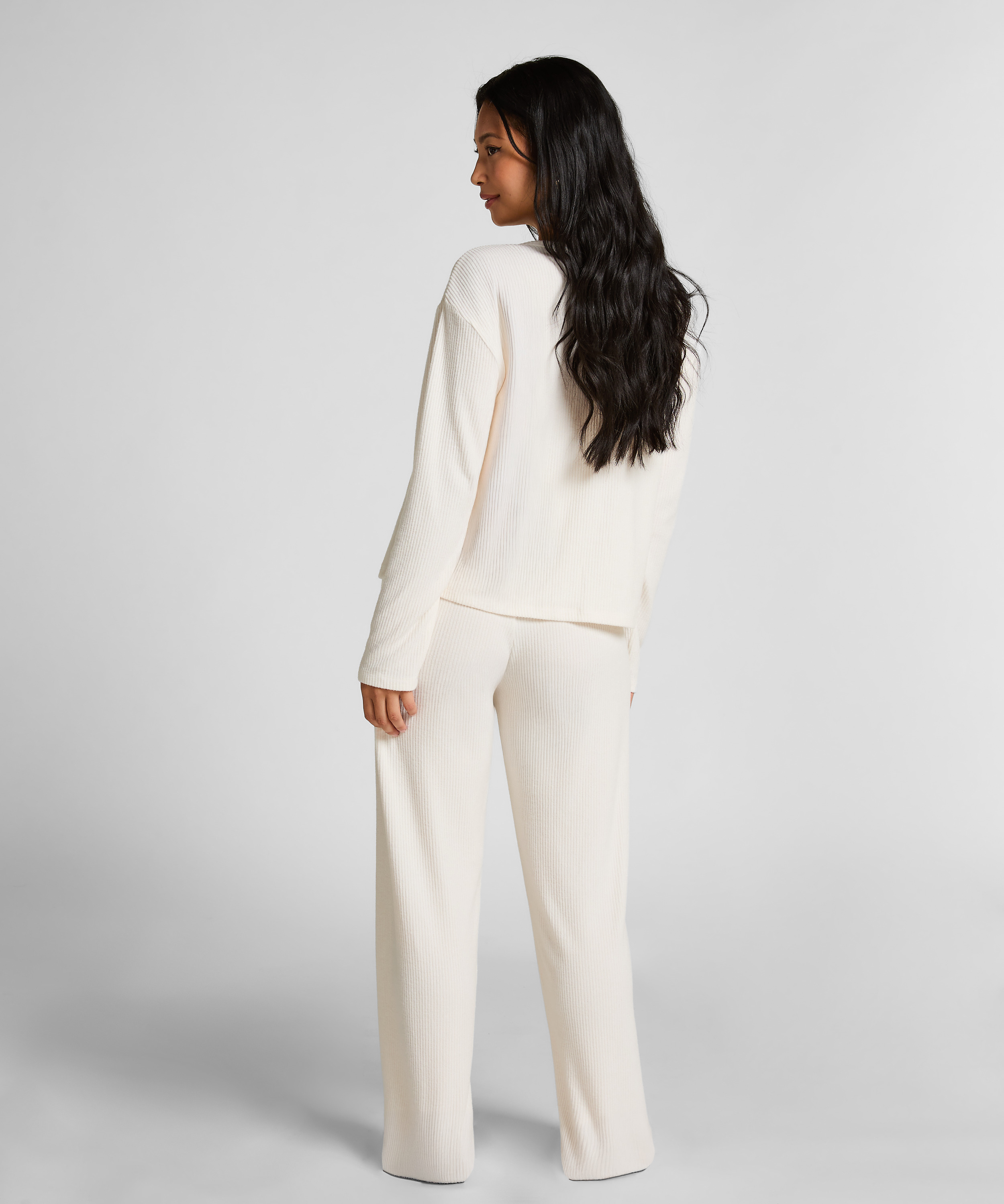 Jersey Long-Sleeved Pyjama Top, White, main