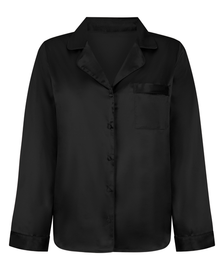 Satin Long-Sleeved Jacket, Black