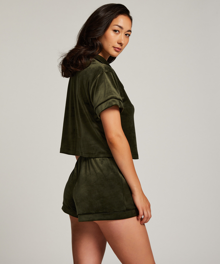 Short Sleeve Velour Jacket, Green
