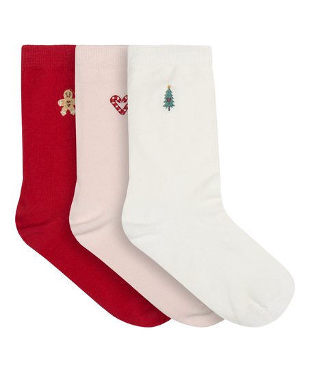 Socks 3 Pair Cotton, Red
