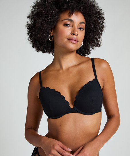 Scallop padded underwired bikini-top, Black
