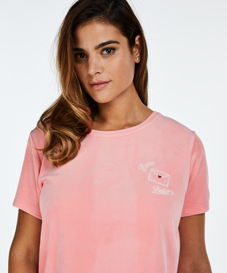 Short-sleeve velours top, Pink