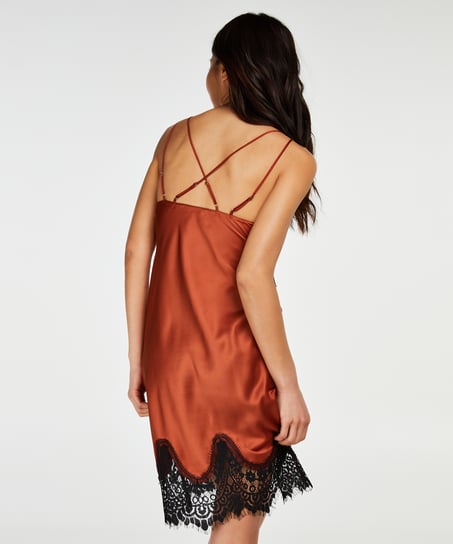 Lace Satin Slip Dress, Red
