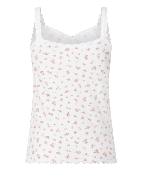 Ribbed Lace Cami, White