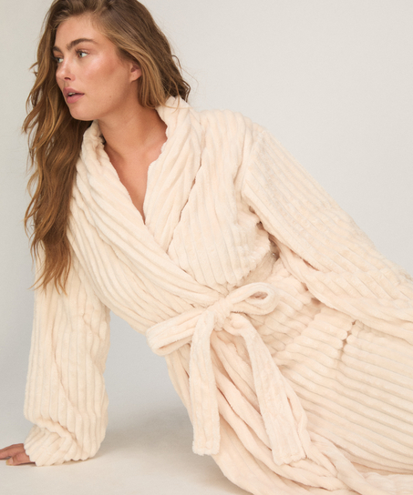 Bathrobe Jacqueared Fleece, White