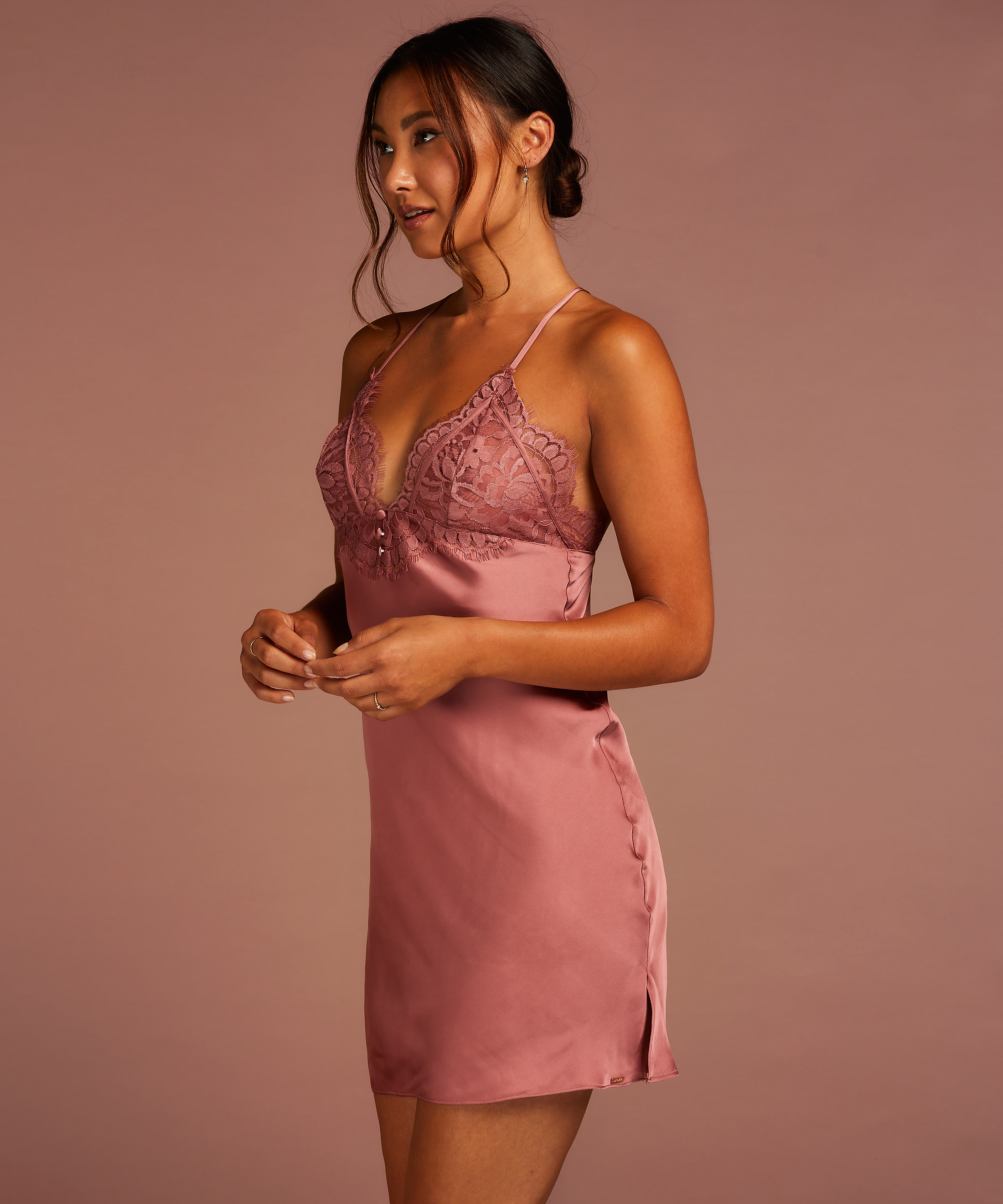 Zara Satin Slip Dress, Pink, main