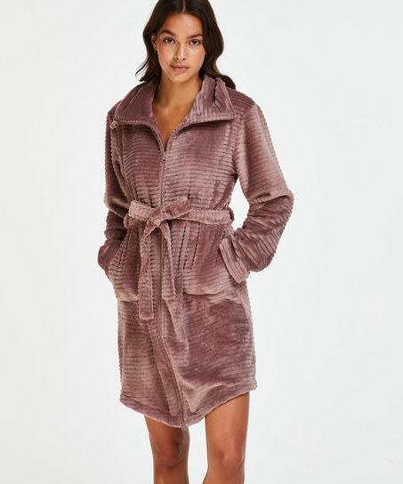 Fleece zip bathrobe, Pink