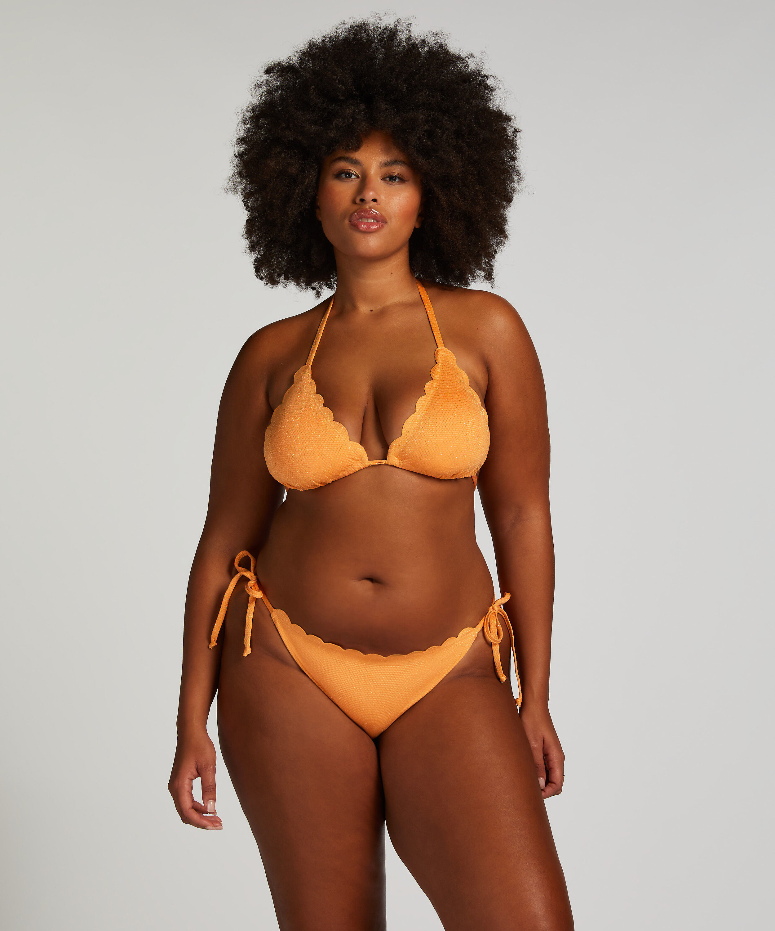 Scallop Lurex Cheeky Tanga Bikini Bottoms, Orange