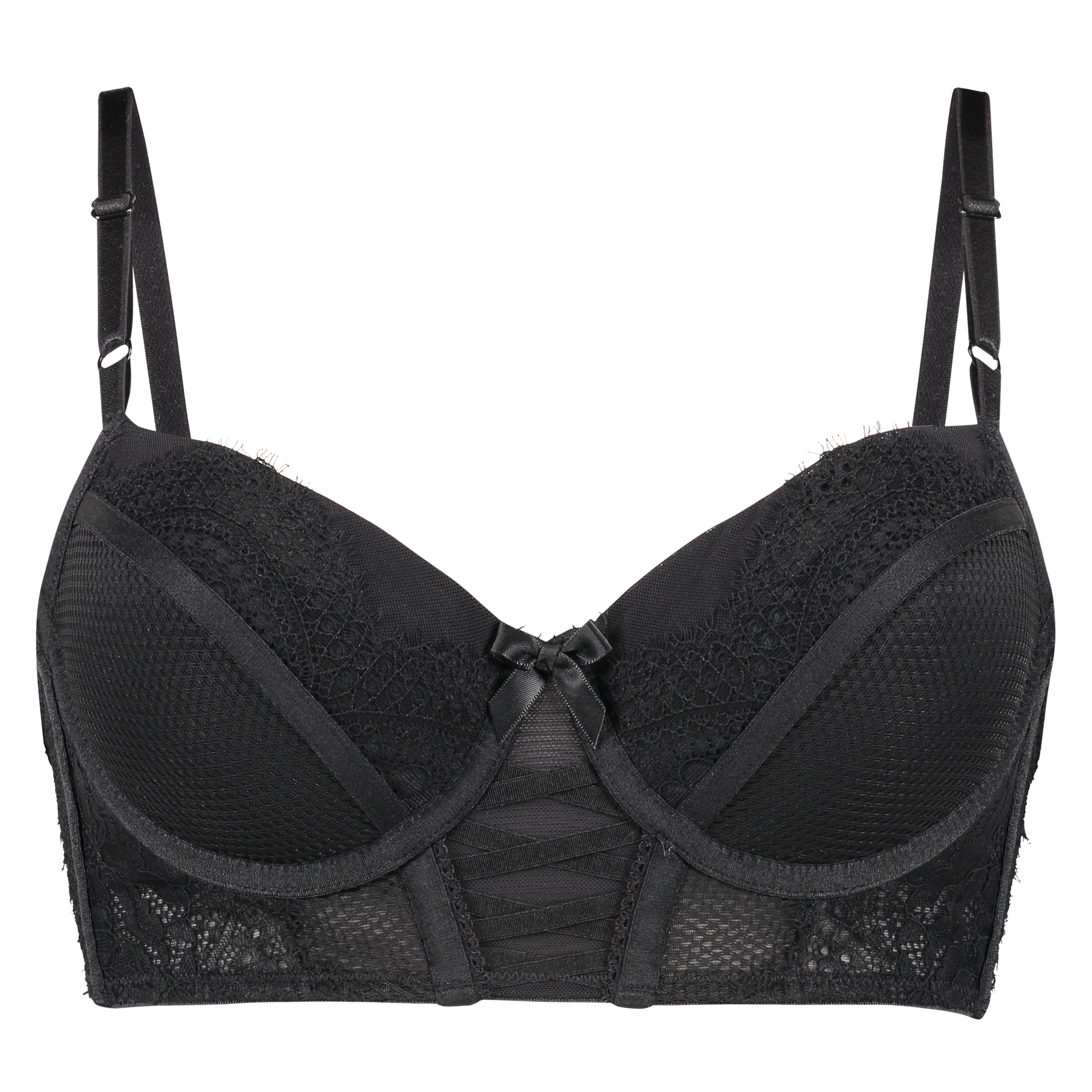 Valentina Padded Longline Underwired Bra, Black, main